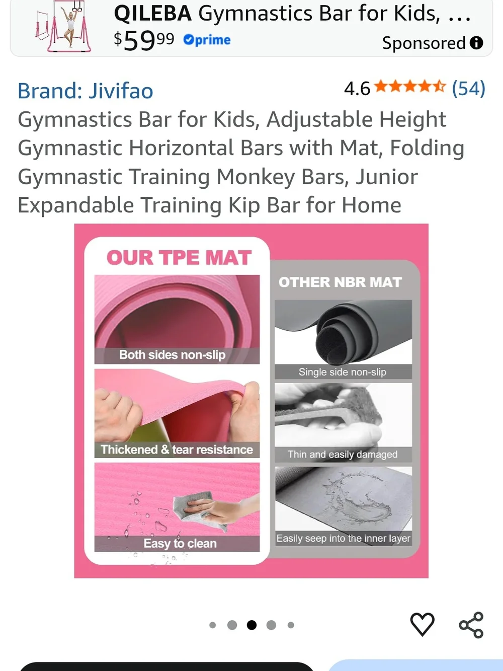 Kids Gymnastics Bar with Pink Mat - Adjustable Junior Training Set